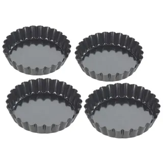 Tala Performance Tartelettformen Set 4 teilig geriffelt 10 cm aus Karbonstahl mit Antihaftbeschichtung und Hebeboden Backformen für Tartes Quiches und Desserts