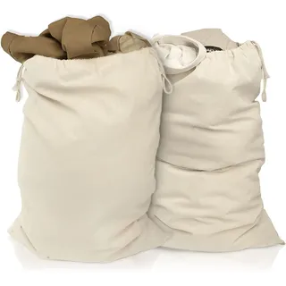 ELES VIDA® - XXL Wäschebeutel 2 Set 70x90cm aus 100% Baumwolle Natur - Extra große Heavy Duty Wäschesack - langlebig, Mit Kordelzug, Reise Wäschesammler Wäschebox Kleidersack Aufbewahrung