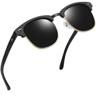 Joopin Polarisierte Sonnenbrille Halbrahmen Herren Schwarze Retro Brille und Vintage Sonnenbrille Damen UV400 Sunglasses für Fahren und Tourismus (Matt Schwarz)