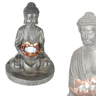 LED Solarlampe Buddha mit Schale - Garten Solarleuchte für Außen - Figur Garten Deko Außenlampe (IP44, LED, Größe ca.: Durchmesser 20 cm x Höhe 29,8 cm)