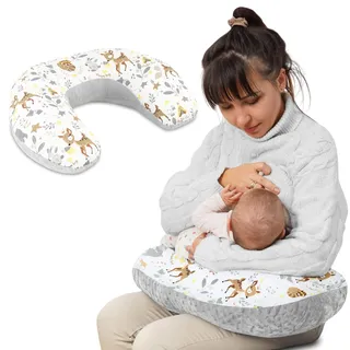 Totsy Baby Stillkissen klein Minky 130 cm - Stillhörnchen kleines Still Kissen Nursing Breastfeeding Pillow für unterwegs Hirsch Grau