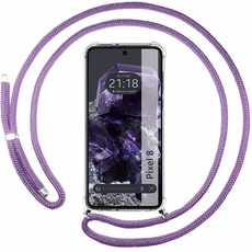 Tumundosmartphone Transparente Schutzhülle zum Aufhängen für Google Pixel 8 5G mit violettem Kordelzug