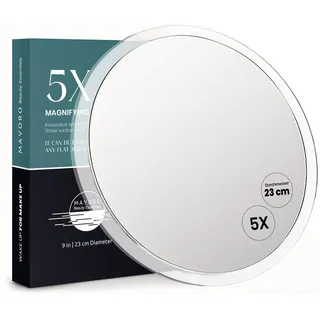 Mavoro 23 cm Vergrößerungsspiegel mit 3 starken Saugnäpfen | 5X Vergrößerung | Tragbarer Reise Make-up- & Kosmetikspiegel (5X)