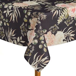 ESSEX - Tischdecke Patels, 130 x 180 cm, Tischtuch, 100% Polyester, Abwaschbar, Blumen - Schwarz