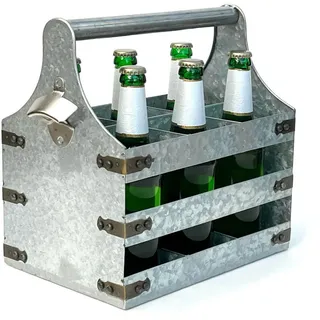 DanDiBo Bierträger Metall für 6 Flaschen mit Öffner 96403 , Silberfarben , 33x33x20 cm , Küchenzubehör, Küchenhelfer, Küchenutensilien