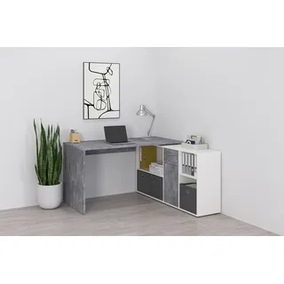 FMD "Lexo", Schreibtisch/Sideboard viel Stauraum, beidseitig montierb., 136/205 cm,