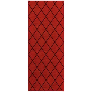 Läufer , Rot, Schwarz , Textil , Raute , rechteckig , 80x350 cm , pflegeleicht , Teppiche und Böden, Teppiche, Teppichläufer, Läufer