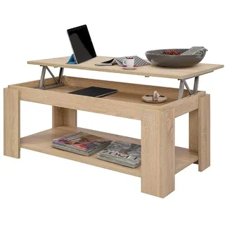 Bakaji Couchtisch Wohnzimmer mit Erhöhung und Stauraum Tisch Sofa Wohnzimmer Modernes Design aufklappbar aus Melaminholz Größe 100 x 50 x 43 cm (Beige)