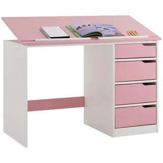 Idimex Kinderschreibtisch Emma , Weiß, Rosa , Holz , Kiefer , Mode , Rechteckig , 114x76x55 cm , FSC Mix , Babymöbel & Kindermöbel, Kinderzimmer & Jugendzimmer, Kinderschreibtische