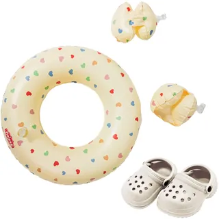 Heless Puppen-Schwimmset "Herz Konfetti" mit Schwimmring, Schwimmflügeln und Clogs,