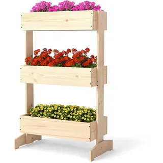 GOPLUS 3 Etagen Hochbeet, Blumenbeet aus Tannenholz, Blumentreppe mit 3 Blumentrögen & Ablauflöchern, Pflanzbeet für Garten Balkon Terrasse (69 x 39 x 109 cm)