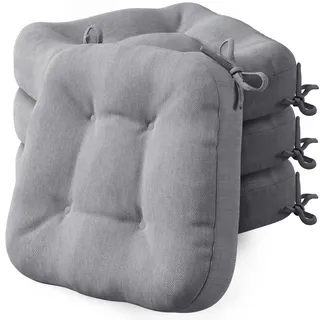 Codi Stuhlkissen 40 x 40 cm, 4er-Set, 8 cm dick, Sitzkissen Outdoor, Grau | Memory Foam für Sitzkomfort, wasserabweisender Bezug, rutschfester Halt mit Bindebändern, ideal für Gartenstühle und Balkon
