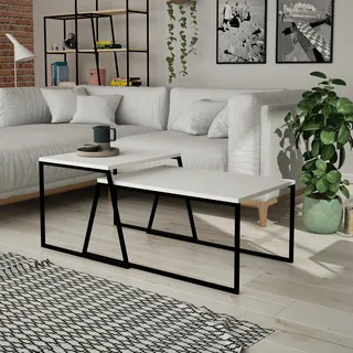 Skye Decor, Pal Orta Sehpa - White, Couchtisch-Set, Weiß, 100 % MELAMINBESCHICHTETE SPANPLATTEN, 88 x 50 x 38 cm - Weiß, Schwarz