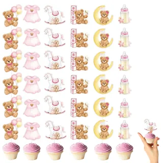 FMPXYYA 36 Stück Cupcake Topper Babyparty Rosa – Papier Tortenstecker Baby Shower Kuchen Deko Zubehör – Muffin Tortendeko für Taufe, Gender Reveal, Kommunion, Geburtstagsfeier – Kuchendekoration