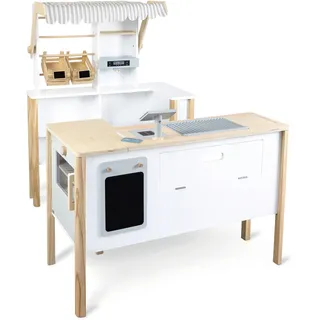 Small Foot Company Small Foot Kaufladen und Kinderküche 'fresh' aus Holz, ab 3 Jahren, mit Zubehör, 11436, Weiß
