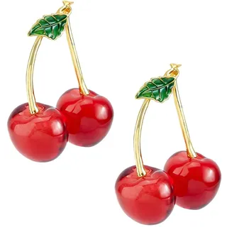 DICOSMETIC 2 Stück Glaskirschen Deko Kristallkirschen Figur Glasfrucht Statue Rot Kunstaffen Obstdekoration Kreatives Briefbeschwerer Tischdekoration Für Haus Büro Weihnachtsdekoration