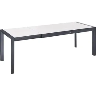 BELIANI Gartentisch Beige HPL-Platte Steinoptik Rechteckig 160/220x90 cm Ausziehbar mit Metallgestell Aluminium Modern Outdoor Esstisch für 6 Personen - Beige, Schwarz