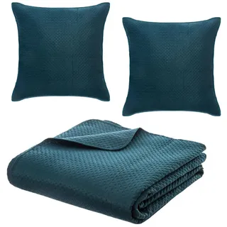 Atmosphera Createur d ́interieur Tagesdecke SET Dolce Vita 240/260 cm , Blau , Textil , Rechteckig , 240x260 cm , Heimtextilien, Bettwäsche & Leintücher, Tagesdecken