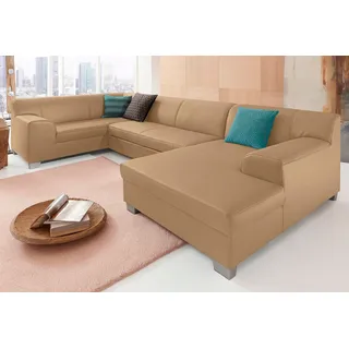 DOMO collection Wohnlandschaft »Amando in vielen Bezugsvarianten, auch in Leder, komfortabel, U-Form« wahlweise mit Bettfunktion, fester Sitzkomfort, frei im Raum stellbar, beige