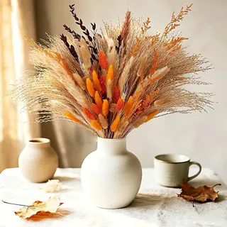 N&T NIETING Pampasgras Deko, 104 Stück Natürliches Herbstblumen künstlich | Natürliche Orange Trockenblumen, Herbst Blumen, Fluffy Boho Bouquet für Indoor Outdoor Home Herbstdeko