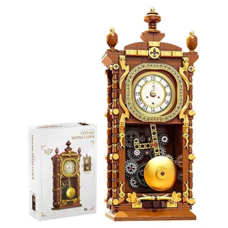 Vintage Holz Wanduhr Modell mit Drehbaren Zahnrädern und Pendel 3D Puzzle
