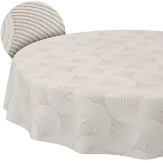 Tischdecke abwaschbar Tischtuch Lotuseffekt pflegeleicht aus Baumwolle Polyester schmutzabweisend Outdoor Gartentischdecke Curva Grau Grau Rund 120cm