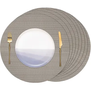 Banchif Tischsets Rund, Tischsets Abwaschbar 8er Set Platzdeckchen PVC Rund rutschfest Platzsets Abwischbar Gewebte Vinyl Platzsets Durchmesser 38 cm, Silber Gold