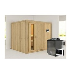 KARIBU Sauna »Jöhvi«, inkl. 9 kW Bio-Kombi-Saunaofen mit externer Steuerung, für 4 Personen - beige