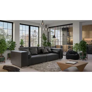 s-style möbel Big Sofa Nero mit Schlaffunktion, Boxspringfederung, Lounge Sofa mit vielen losen Kissen aus Anthrazit Luxusmicrofaser Vintageoptik, B/T/H: 290 cm/110 - Grau
