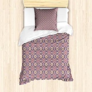 ABAKUHAUS Geometrisch Mantele, Floral Osten Motive, Milbensicher Allergiker geeignet mit Kissenbezügen, 135 cm x 200 cm - 80 x 80 cm, Blasse Orange Mauve Coral - Orange