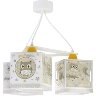 Dalber Lampe kinderzimmer, kinderlampe Pendelleuchte Hängelampe, Deckenleuchte Kinder, Deckenlampe kinderzimmer 3 Lichter Eule Tiere Good Night, 63394, E27, Beige
