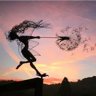 JACKANNA Garten-Silhouette, Fee und Löwenzahn, Elfen Figuren, Skulptur, Gartenfee, Elfen Deko Garten Elfenskulptur Dekoration mit dem Pusteblumen-Motiv, Gartendeko Metallkunst (5)