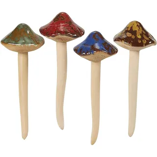 Gartendekoration, 4 Stück Keramik-Pilz für Garten Hof Feengarten- Rase Gartenpilze Garten Töpfe Dekoration Keramik Ornament für DIY Dollhouse Potting Shed Blumentopf Pflanzen Statue