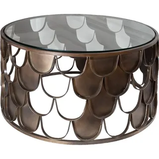 riess-ambiente Runder Couchtisch ABSTRACT 60cm antik messing Metall Glas Industrial Fischschuppen Design Beistelltisch Tisch - Gold