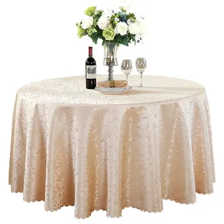 BHOMTY Runde Jacquard-Tischdecke Schützt und dekoriert den Tisch Geeignet für Haus, Hotel Restaurant, Hochzeit Bankett, Büro Treffen Champagnergold Durchmesser 180 cm