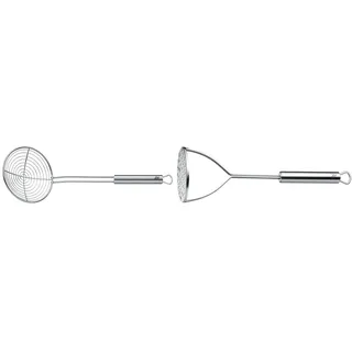 WMF Profi Plus Schaumlöffel Edelstahl 36,5 cm und Kartoffelstampfer 28,5 cm, Cromargan Teilmattiert, Spülmaschinengeeignet