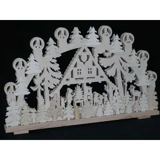 Schwibbogen el. Beleuchtet mit Waldhütte b x h= 70x42cm NEU Lichterbogen Holz