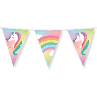 PD-Party: Wimpelkette im Einhorn-Design - Girlande für den Geburtstag und Parties - Wimpelkette für Outdoor und wetterfest - Einschulung Deko - Schulkind Deko für Jungen & Mädchen - 1000x30 cm