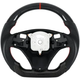 Acclcors Handgefertigte echte Carbonfaser-Lenkrad, D-förmiges Lenkrad mit flacher Unterseite, Perforiertem Ledergriff für BMW M Sport 1/3 Serie M3 E88 E90 E91 E92 E93 2005-2012