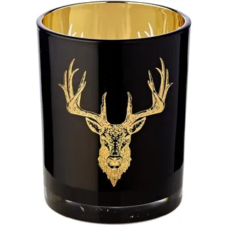 EDZARD Windlicht Teelichtglas Kerzenglas Tom, schwarz, Hirsch, Höhe 13 cm