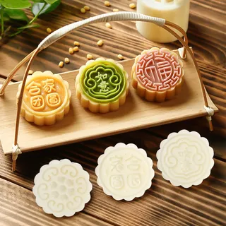Mooncake Mould Press 50g mit 6 Briefmarken, Glückverheißendes Muster Mondkuchenform Presse Keksstempeln Kuchenpresse Runde Blumen Dekoration Werkzeuge für Backen DIY Cookie,Kuchen,Keksen, Dessert,Weiß