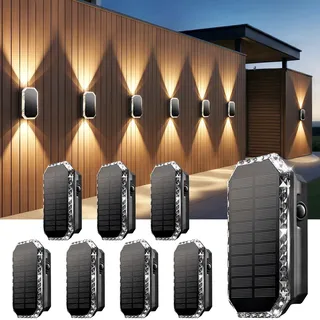 SUNNMO Solarlampen für Außen, Solar Wandleuchte Aussen Up and Down, Solarleuchten für Außen Wand Zaun Garten Winterfest IP65 Wasserdicht, 3 Lichtfarben Warmweiß Kaltweiß, 3000K/4000K/6500K, 8 Stück