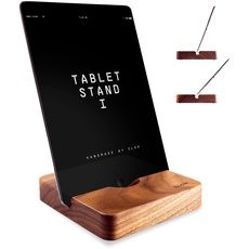 ZLOH® Tablet Halterung Holz iPad Ständer Handy Halterung 2 Betrachtungswinkel (15 x 15 x 3cm) ideales Schreibtisch Zubehör und Handyhalterung für Home Office aus Massivholz rutschfest (Nussbaum)