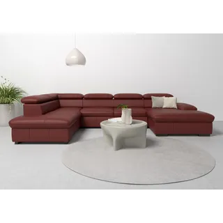 Wohnlandschaft "Alberto U-Form", rot (merlot), B:350cm H:73cm T:228cm, Luxus-Microfaser in Lederoptik (100% Polyester);Microfaser in Antiklederoptik (100% Polyester);Luxus-Microfaser Vintageoptik (100% Polyester);Luxus-Microfaser weich (90%Polyester 10%Polyamid), Sofas, Wohnlandschaft, mit Kopfteilverstellung, wahlweise mit Bettfunktion
