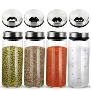 4 Stück Gewürzgläser mit Drehdeckel, 300ml Gewürzstreuer Glas, Borosilikatglas Gewürzstreuer, Salz und Pfefferstreuer, Salzstreuer für der Küche, Kochen,Grillen im Freien