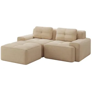 Modfu Ecksofa Modulsofa 204x177x69 cm in Beige mit Cordbezug, 74 cm Sitztiefe, 32D-Schaum, breite Armlehnen & rutschfeste Basis , Textil , L-Form , 204x177 cm , Wohnzimmer, Sofas & Couches, Wohnlandschaften, Ecksofas
