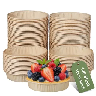 iplusmile 100 Stück Muffinförmchen Papier, 10 cm Flache Cupcake Förmchen & Muffin Backform für Tartelettes, Antihaft Mini Kuchenform Rund, Einweg Papierförmchen für Quiche & Brownies