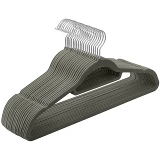 SONGMICS Kleiderbügel Samt, 20er Set, Bügel, rutschfest, kleine Stange für Krawatten, 360° drehbarer Haken, 0,6 cm dick, platzsparend, 43,5 cm lang, für Mäntel, Hosen, Silber-Grau CRF20V