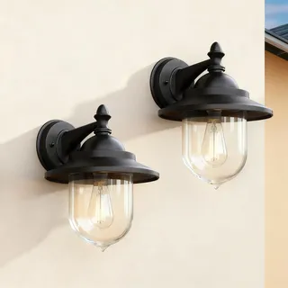 EBION 2 Stück Aussenlampe Wand E27, AußEnlampe AußEnwandleuchten Aluminum Ip44 Wasserdicht, Wandleuchte Vintage Ausenbeleutung Hauswand Schwarz, Garten, Veranda, Terrass, GlüHbirne Nicht Enthalten