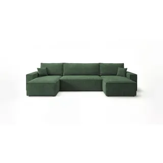 Cornero Wohnlandschaft California Mini U-Form grün Cord Poso 14 - Schlaffunktion, Bettkasten , Grün , Textil , Echtholz,Buche , 312x85x142 cm , Wohnzimmer, Sofas & Couches, Wohnlandschaften, Wohnlandschaften in U-Form